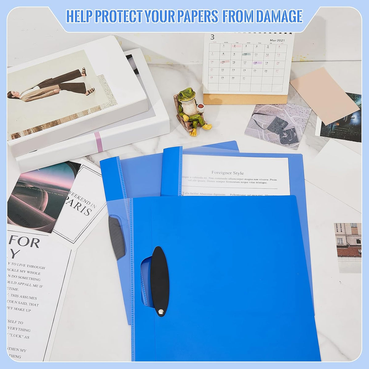 Teling 48 Pcs Report Covers with Sliding Bar Clear Plastic Presentation Folders 9.4 x 11.8 Inches Paper Binder Pocket Folder for Back to School Classroom Business Files Document Office (Blue)