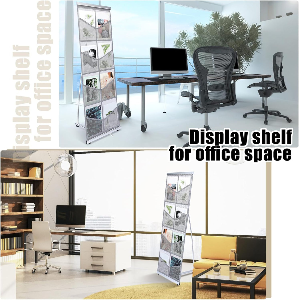 Outus 2 Pcs Mesh Literature Brochure Stand with 8 Pockets Portable Magazine Display Roll up Magazine Rack Lightweight Floor Standing Catalog Office Brochure Display Holder for Business