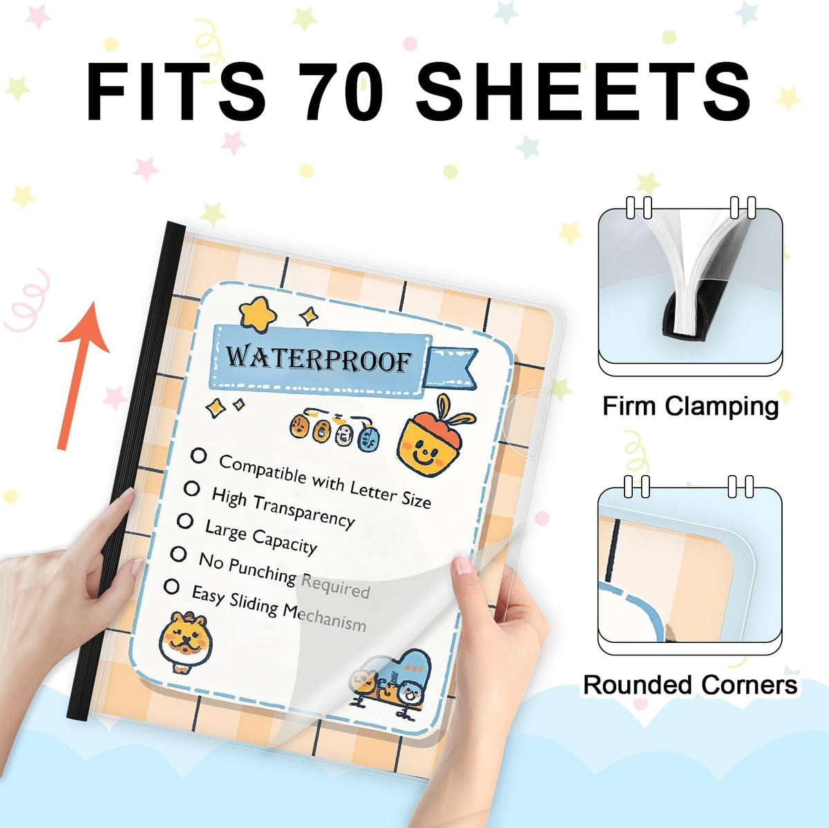 TOTiyea 40 Pack Clear Report Covers with Sliding Bars, 9mm (40 Sheet Capacity) Black Sliding Bar File Folders, for Letter Size