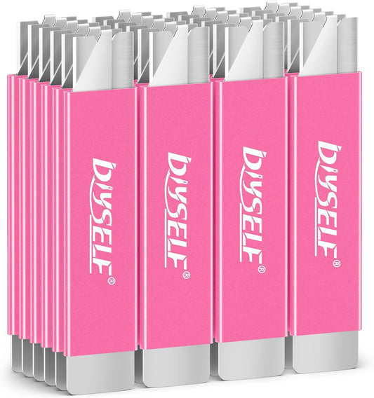 DIYSELF 24 Box Cutter, Utility Knife Retractable, Mini Utility Knife with Single Edge Razor Blades, Small Box Cutters Bulk for Home, Office (Pink)