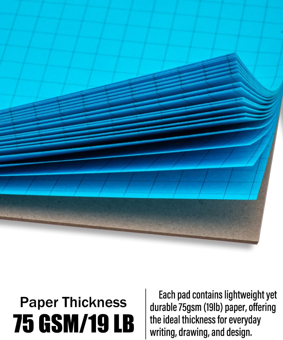 Colored Graph Paper Pad 8.5 x 11 Inches 7 Pack,30 Sheets Grid Notebook 4x4 Graph Ruled 7 Colors High Brightness Neon Pads Easy Tears Off 75 GSM/19 LB Paper for School,College,Office,Business