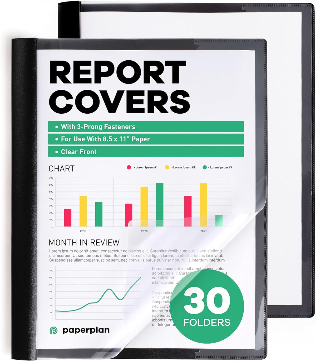 Report Covers - (30 Set), 8.5 x 11 Letter Size, 3-Prong Fasteners, Clear Front Plastic Folders - Perfect for Presenting Resumes, Proposals, and More with Professionalism