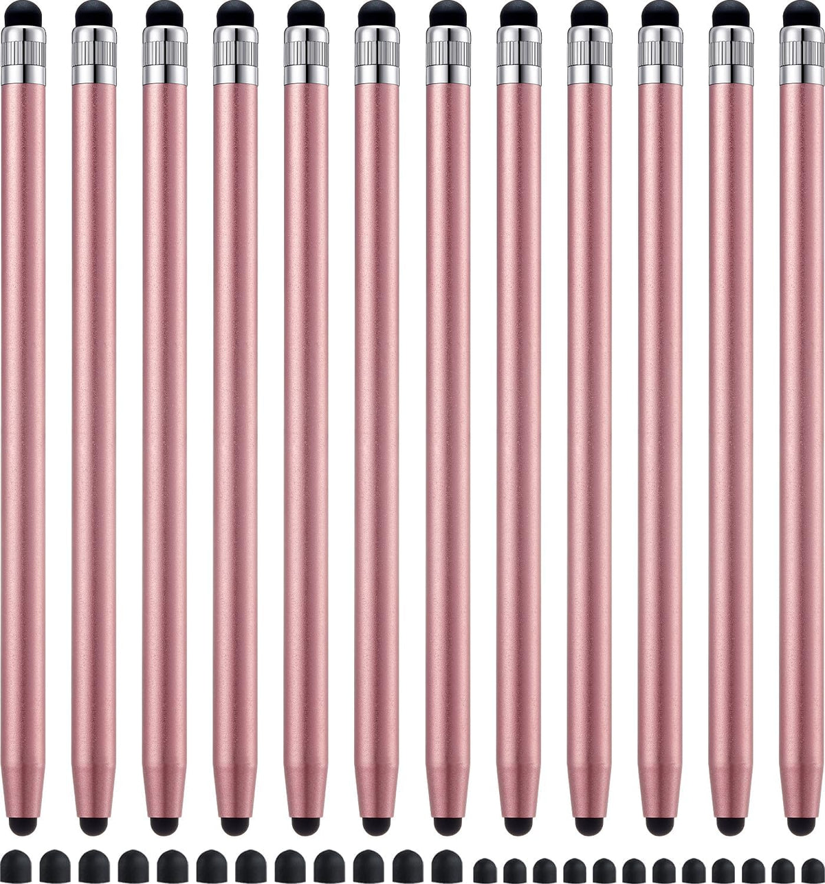 LINFANC 12Pcs Rose Gold Stylus Pen for Touchscreen, 2-in-1 High Precision & Sensitivity Stylus Pen for iPhone/iPad/Android Smartphones and Tablets Compatible with All Touch Screens