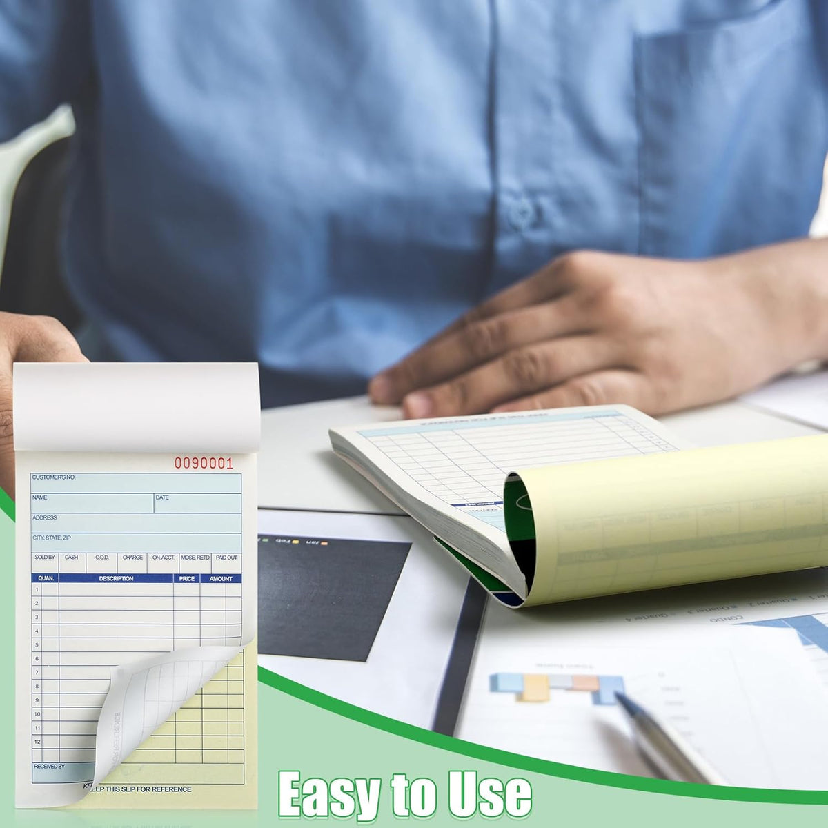 Lincia 34 Pads Sales Order Books 2 Part Carbonless (White/Canary Yellow) Receipt with Carbon Copies Cover Receipt Form Invoice 50 Sets Per Book (4.18 x 7.2 Inch/ 10.6 x 18.3 Cm)