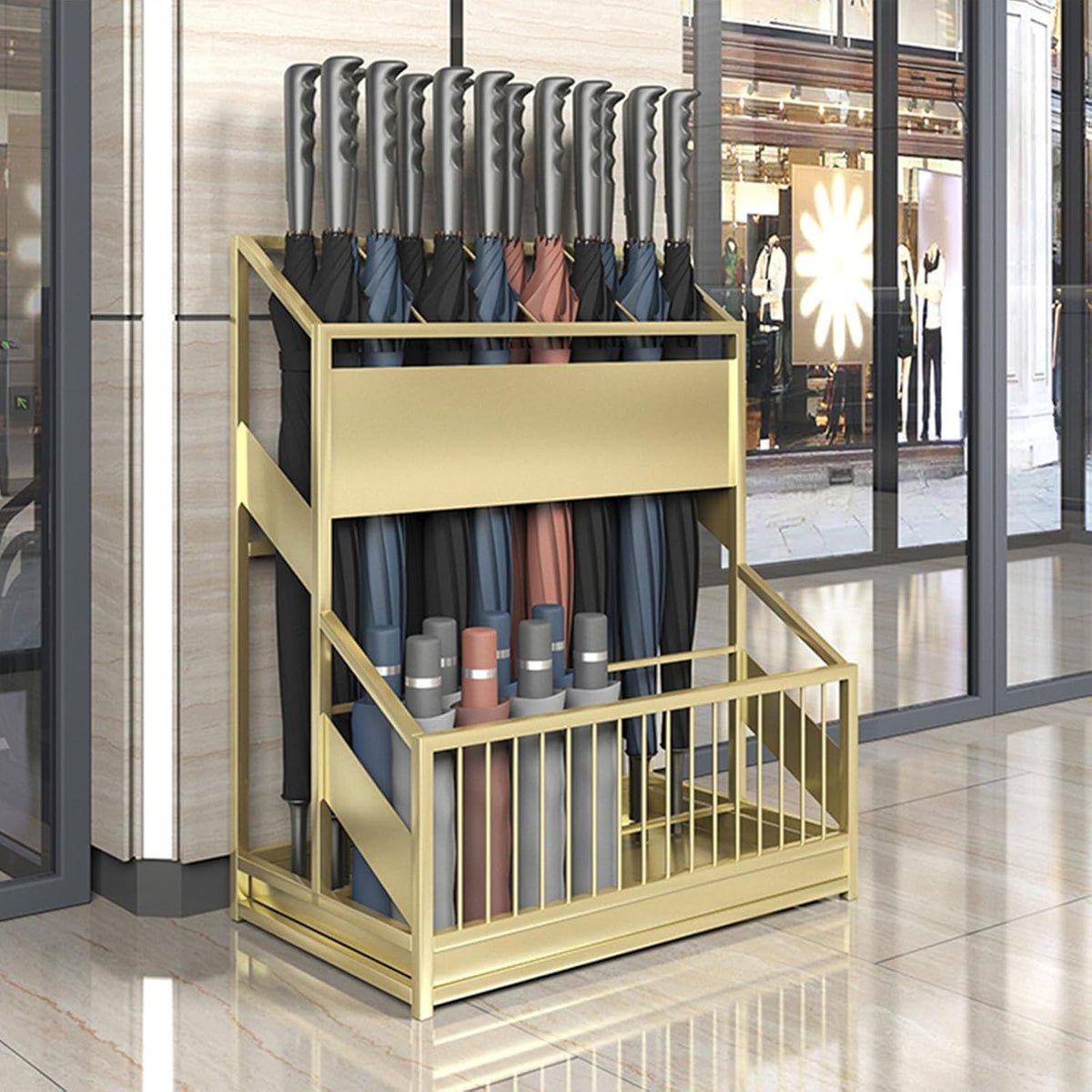 Large Capacity Commercial Metal Umbrella Holder，School Office Hotel Corridor Entrance Umbrella Organizer，Large-capacity Standing Umbrella Standumbrella Stand Indoor Entryway，Metal Umbrella Holder(Gold
