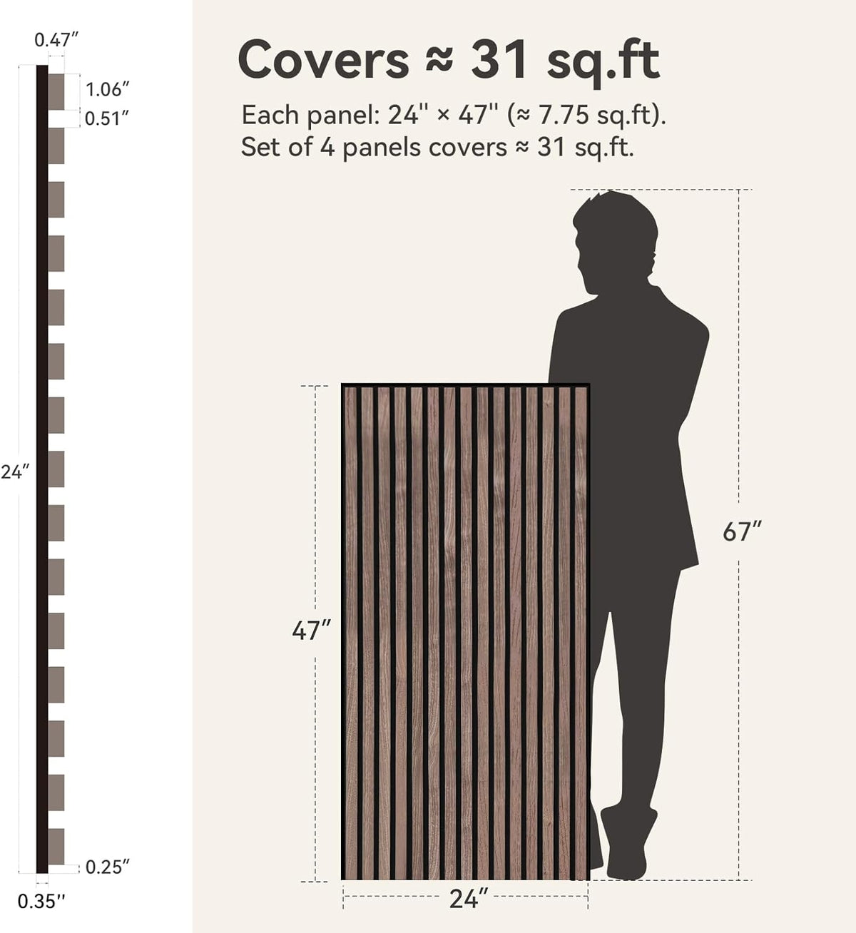 Upick MDF Acoustic Wall Panels, 4 Pack 48" x 24" 3D Slat Wood Panels for Wall, Soundproof Panels for Interior Wall Decor, Walnut