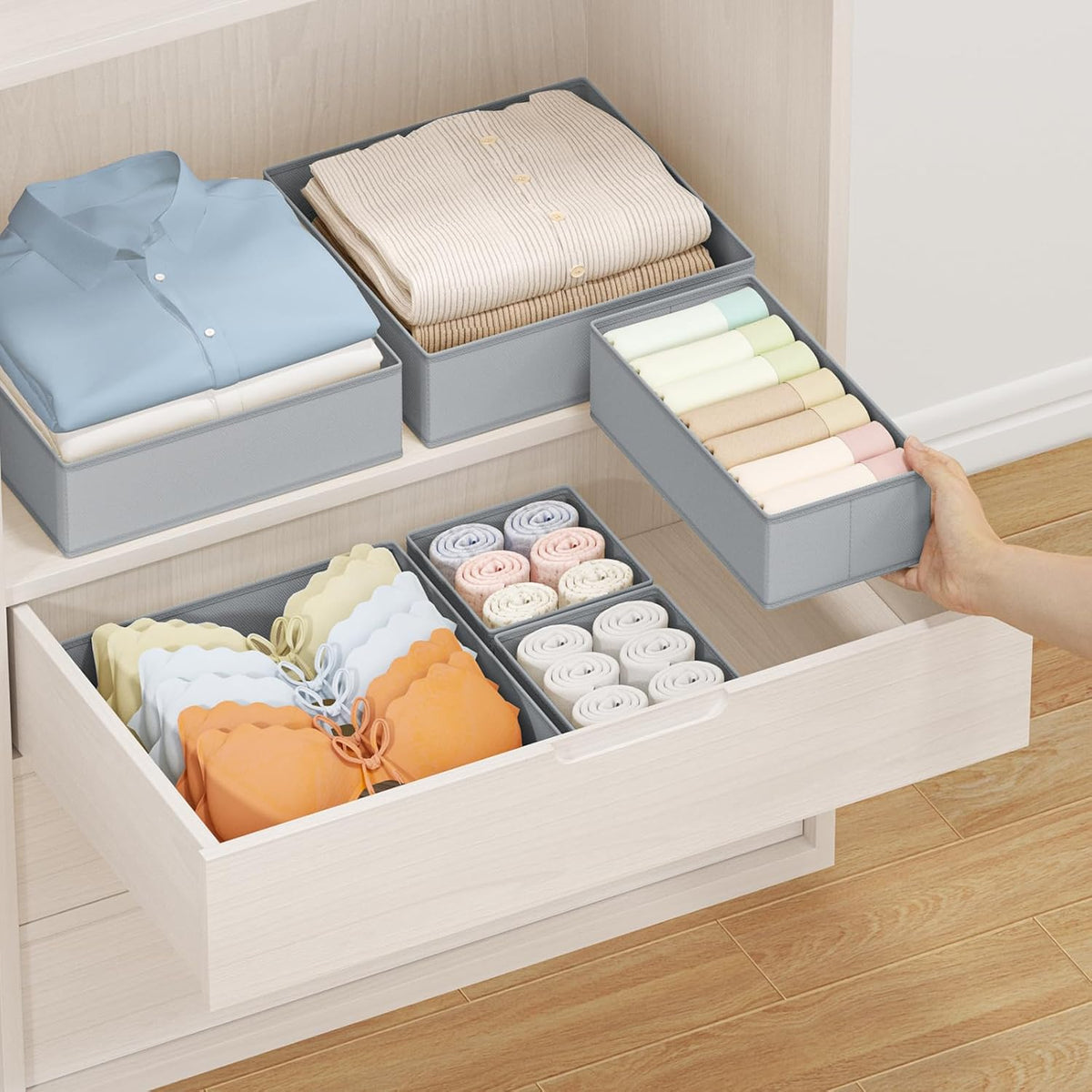 DIMJ Drawer Organizer Clothes Storage - 24 Pack Baby Dresser Organizer for Nursery, Small Fabric Closet Drawer Organizer Bins for Underwears Socks, Foldable Storage Dividers Organization for Bedroom