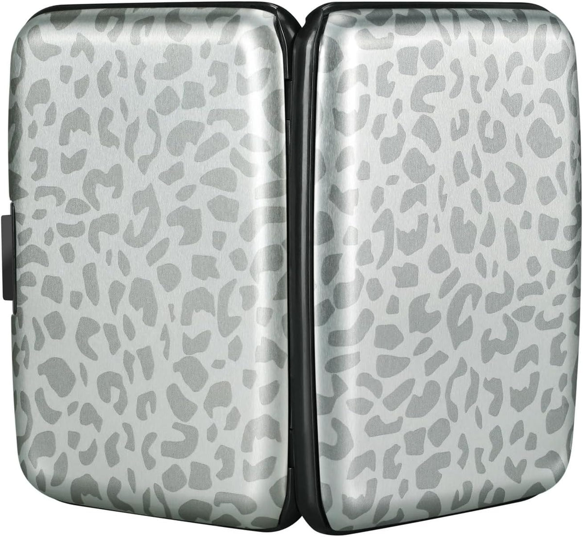 ELFISH Mini RFID Aluminum Wallet Credit Cards Holder Business Card Case Metal ID Case for Men Women(Grey Leopard Print)
