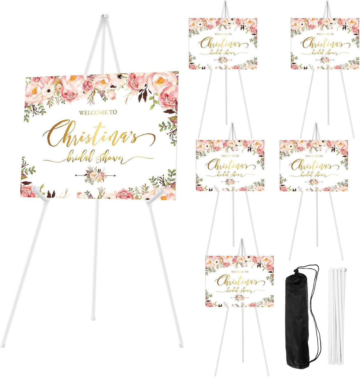 6PCS White Easel Stand for Wedding Sign Stand, 66 Inch Adjustable Metal Easels for Display, Portable Folding Easel for Wedding, Display Show, Arts, Poster with Portable Bags