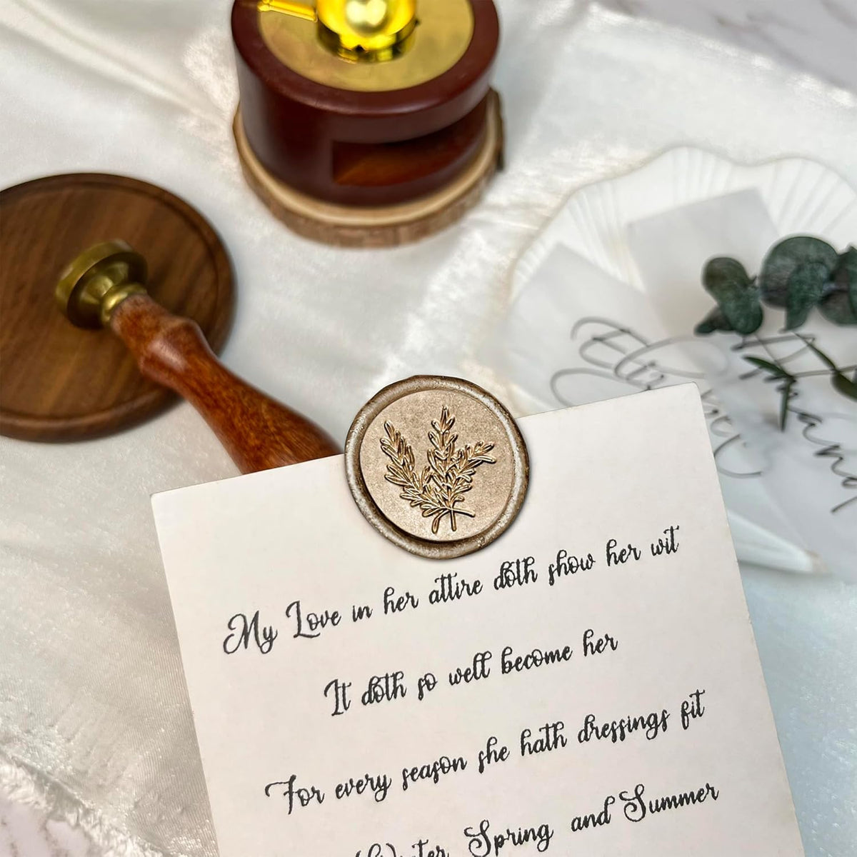 100Pcs Wax Seal Stickers Handmade Envelope Seals Self Adhesive Wax Stickers for Wedding Party Invitations, Envelope, Gift Wrap, Christmas(Rosemary Style, Champagne Gold)