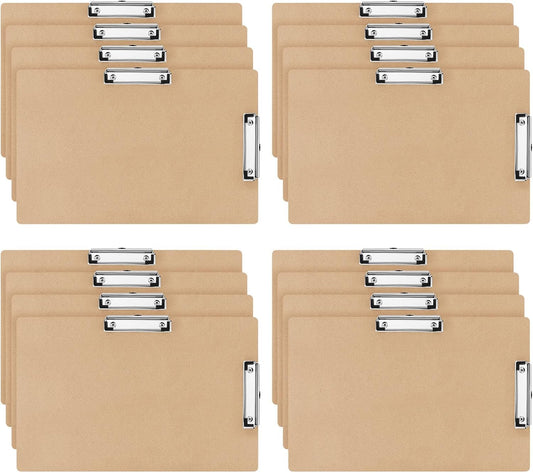 Henoyso 16 Pcs 11x17 Clipboard Wooden Lap Board with Low Profile Clip Brown Double Landscape Clip Hardboard Drawing Board Landscape Horizontal Large Clipboard for Desk Paper Sketching Art Supplies