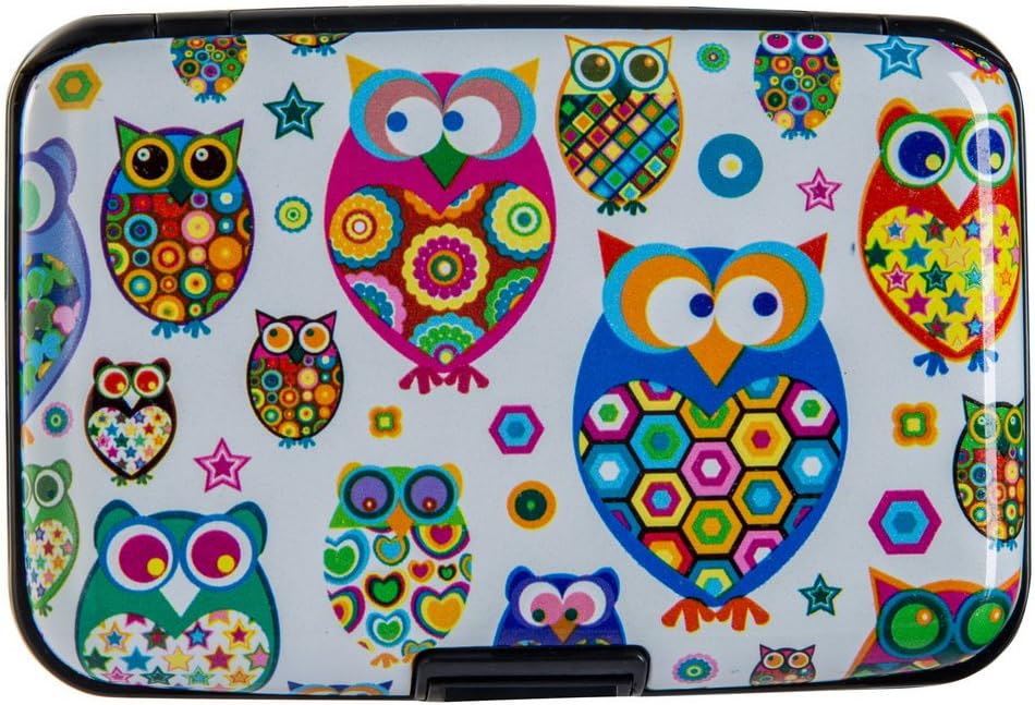 ELFISH Mini RFID Aluminum Wallet Credit Cards Holder Business Card Case Metal ID Case for Men Women (Owl)