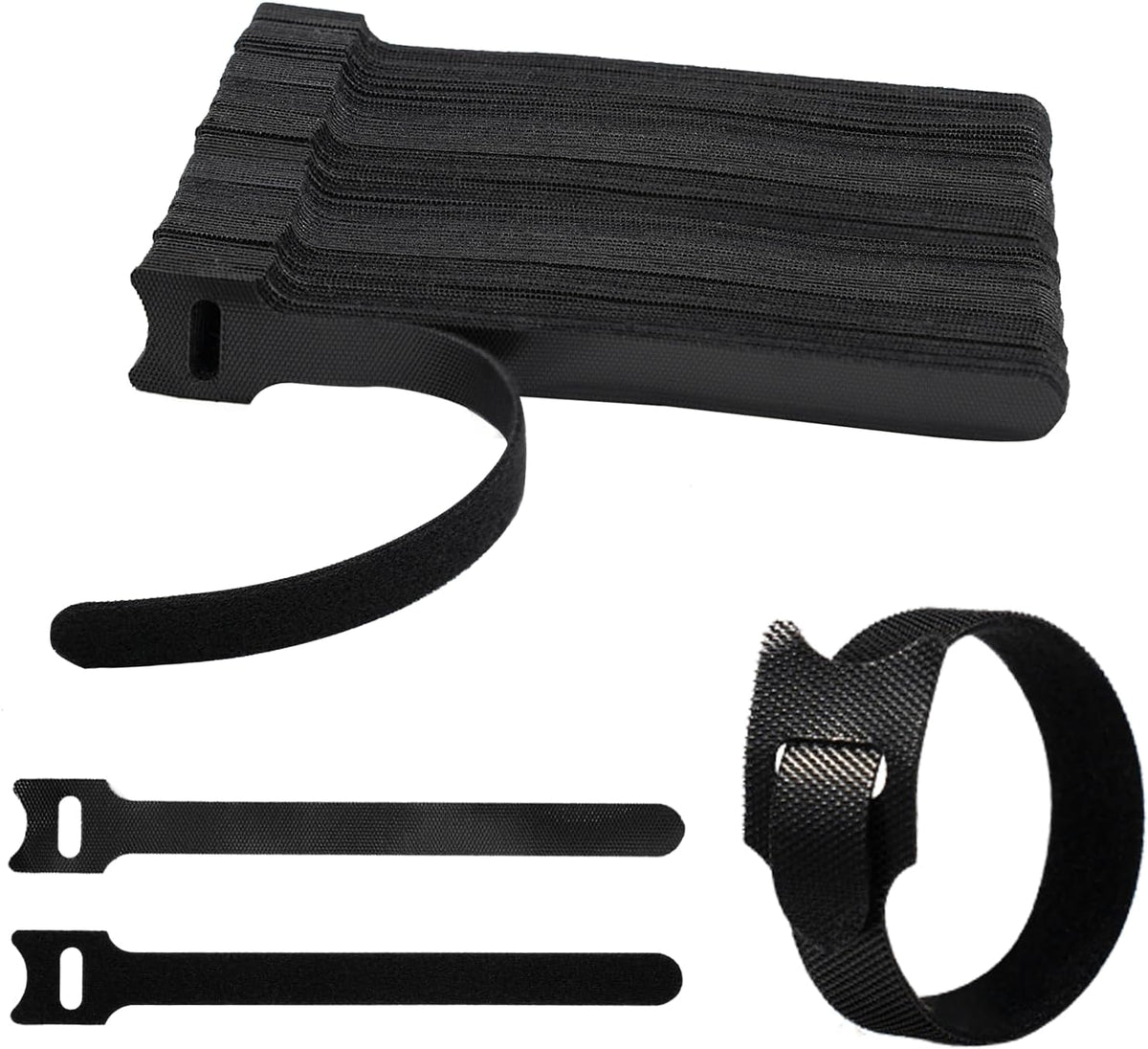 CableGeeker 60 PCS Reusable Cable Ties (6 Inch) - Adjustable Hook and Loop Cord Straps, Wire Organizer for Home, Office, Electronics - Black
