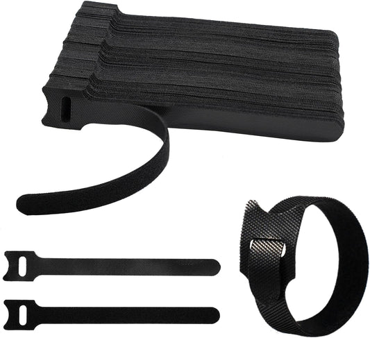 CableGeeker 60 PCS Reusable Cable Ties (6 Inch) - Adjustable Hook and Loop Cord Straps, Wire Organizer for Home, Office, Electronics - Black
