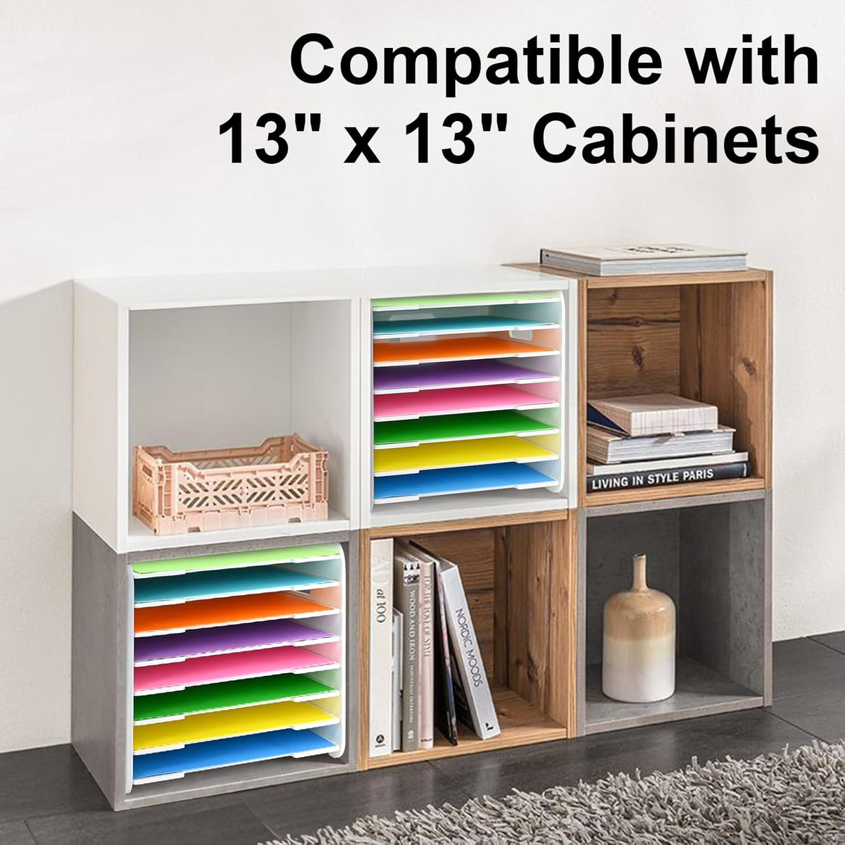 12x12 Paper Organizer, 8-Tier Scrapbook Paper Storage, Stackable Desktop File Holder for Home, Office, Classroom, and Craft Room