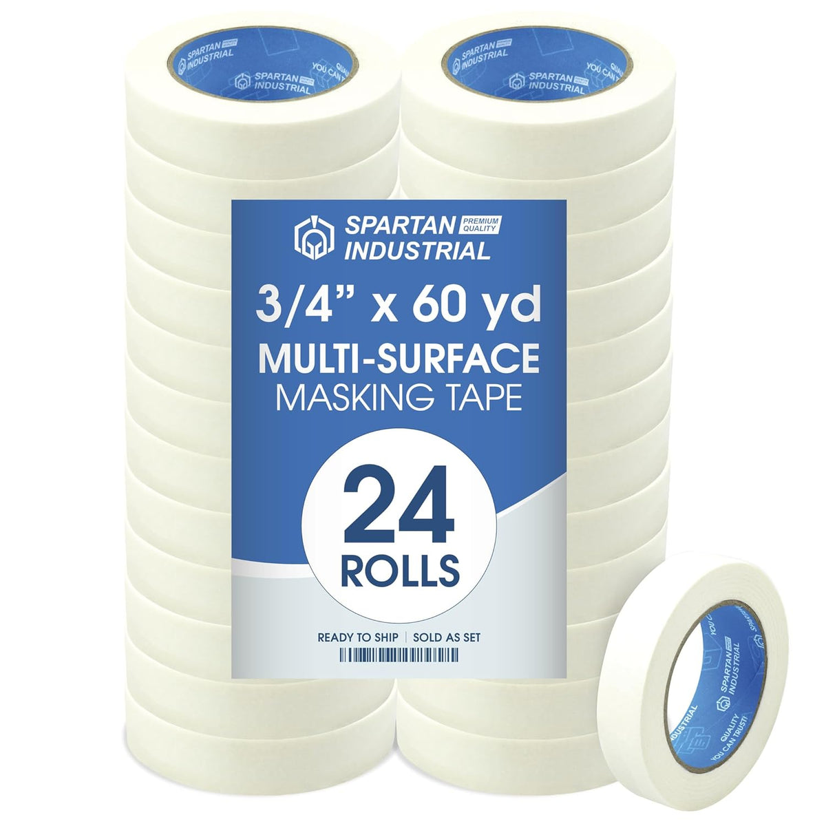 Spartan Industrial - 0.75" X 60 yd Masking Tape for Painting, Drafting, Labeling, and More - 24 Beige Tape Rolls, 5.5 Mil