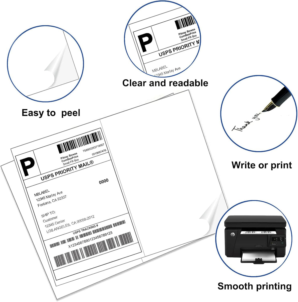 Half Sheet Shipping Labels, 8.5" x 5.5" Address Labels, Half Sheet Self Adhesive Mailing Labels for Laser & Inkjet Printers (500 Sheets, 1000 Labels)