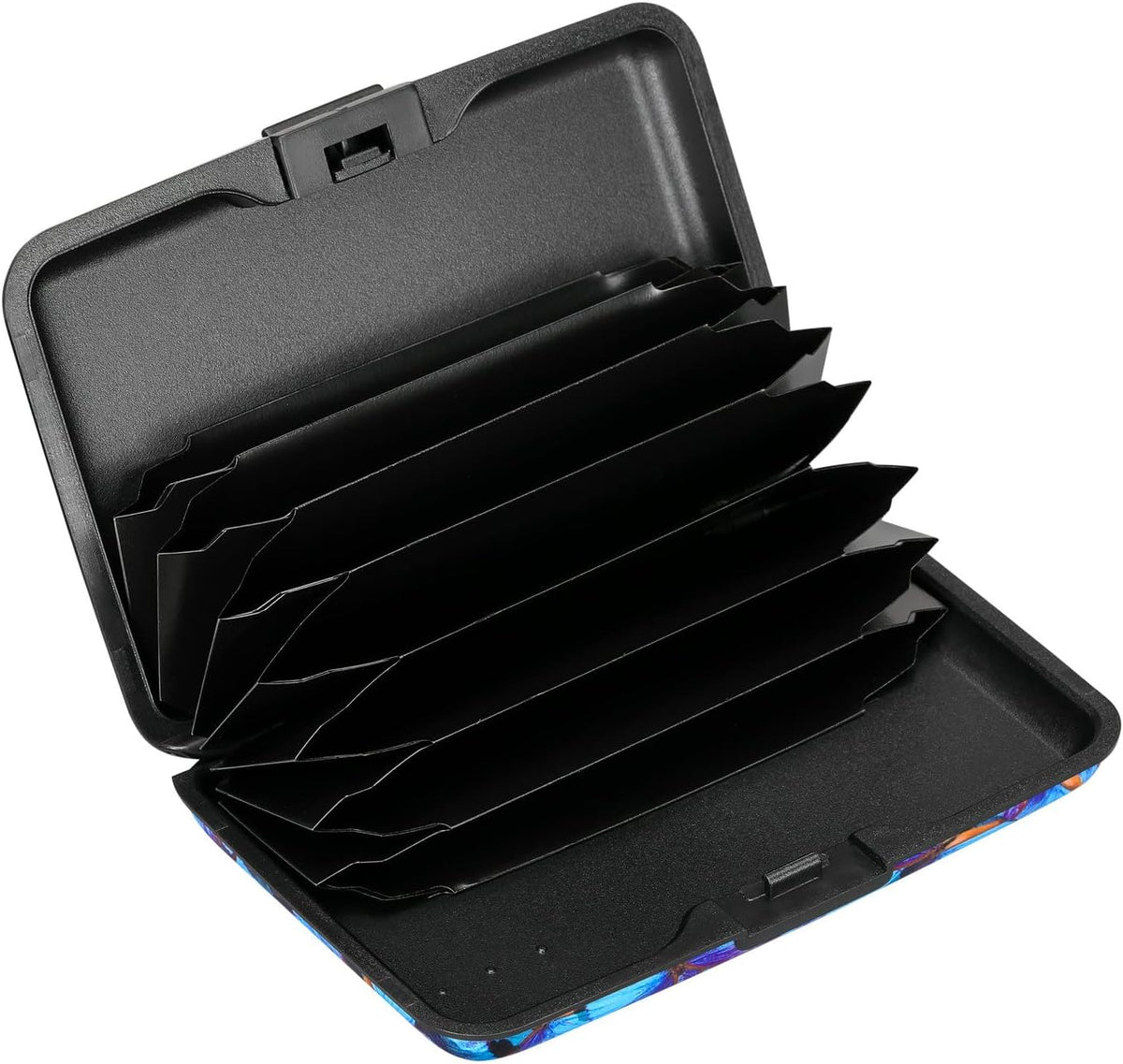 ELFISH RFID Blocking Credit Card Protector Aluminum ID Case Hard Shell Business Card Holders Metal Wallet for Men or Women (Blue Butterfly)
