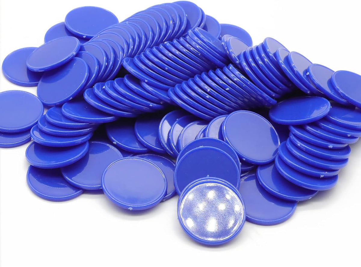 Set of 100 Opaque Plastic Learning Counters Mini Poker Chips Game Tokens with Storage Box (Blue, 1.58 Inch)