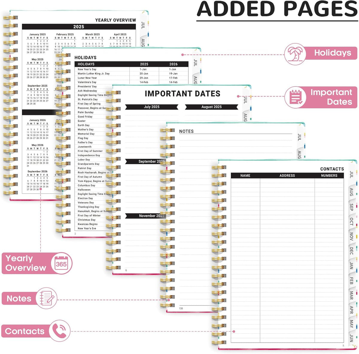 Planner 2025-2026, Academic Year Weekly and Monthly Calender Planner, July 2025 - June 2026, Spiral Bound School Planning Tool, Perfect for Teacher, Student, Women & Men - A5 (6.3" x 8.5"), Color Lines