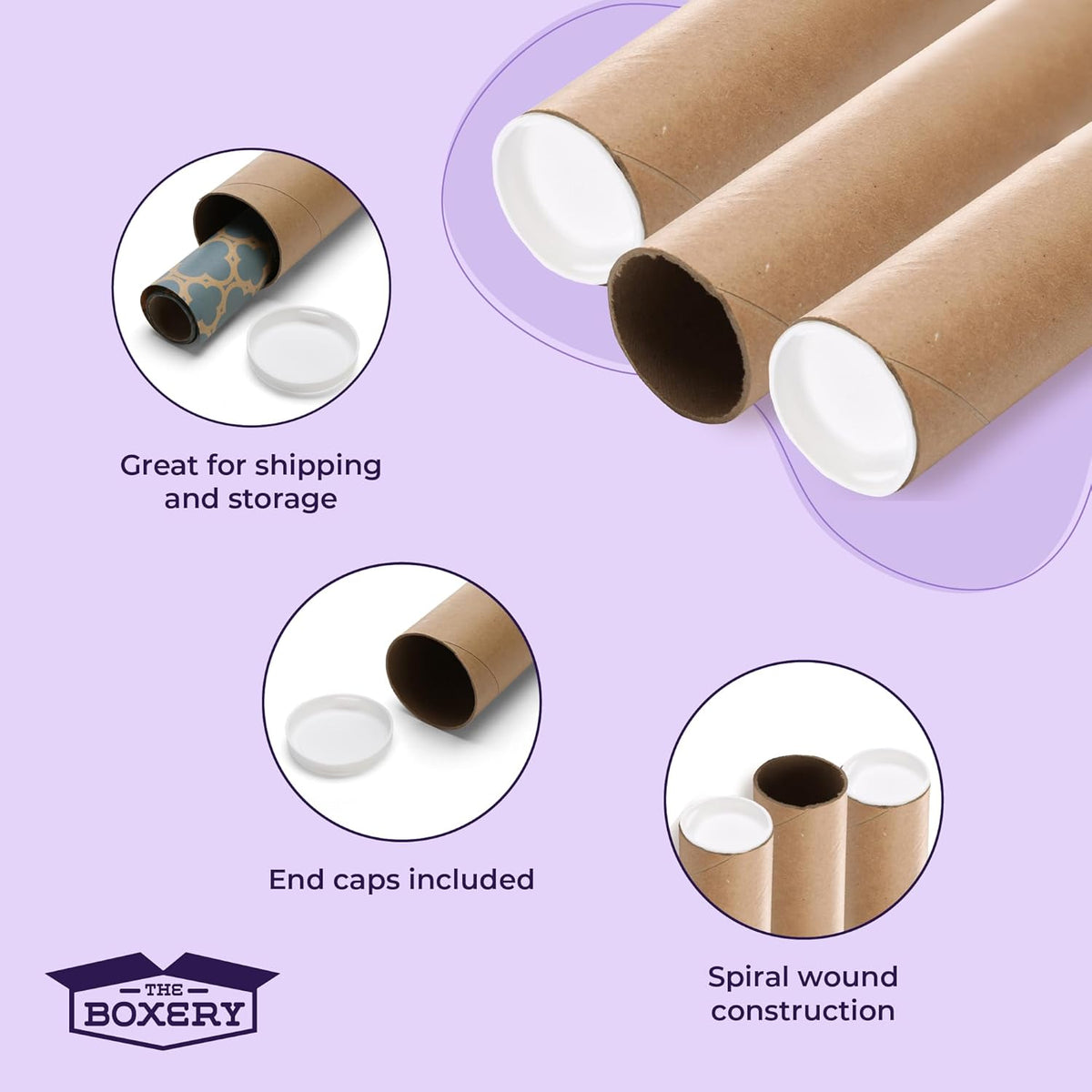 The Boxery Brown/Kraft Shipping, Storage, Posters, Arts, Crafts, Documents, Mailing Tubes 3 inch x 18 inch - 24 PACK, Made in the USA, Reusable and Recyclable