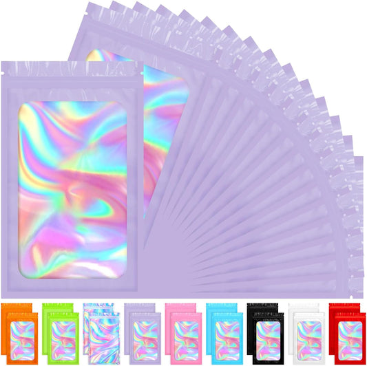 Mylar Bags, 100 PCS Packaging Bags, Small Bag Smell Proof Bag with Clear Window Purple (2.4x3.9 Inch)