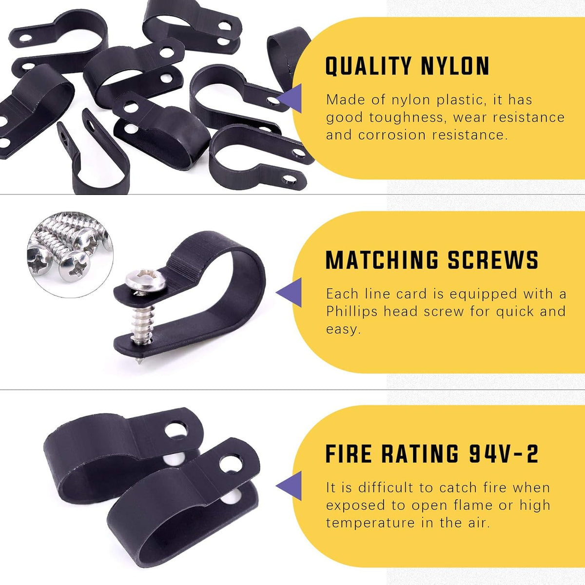 Swpeet 120 Pack Black 5/8 Inch Nylon Plastic R-Type Cable Clips Clamp Kit, Nylon Screw Mounting Cord Fastener Clips with 120 Pack Screws for Wire Management (5/8 Inch, Black)