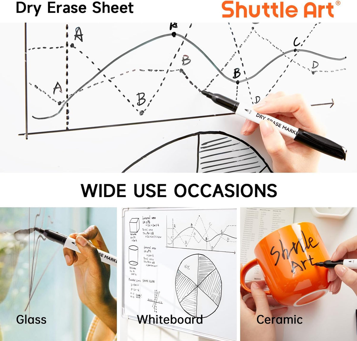 Shuttle Art Dry Erase Markers, 16 Pack Black Whiteboard Markers,Fine Tip Dry Erase Markers for Kids,Perfect for Writing on Whiteboards, Dry-Erase Boards,Mirrors,Calender,School Office Supplies