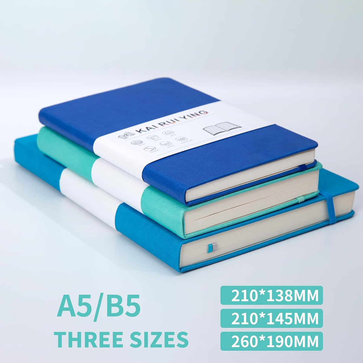 KaiRuiYing Lined Journal Notebook with Pen Holder, 320 Pages, 5.5'' × 8.6'' Medium Size A5-100 GSM Thick Paper, for Writing, Work, Office, Leather Hardcover