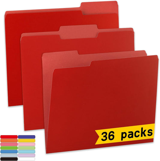 36 Packs File Folder,1/3-Cut Tabs,Red File Folder Letter Size,8.5x11 Pink File Folders for Office,School and Home,Organizer Folder