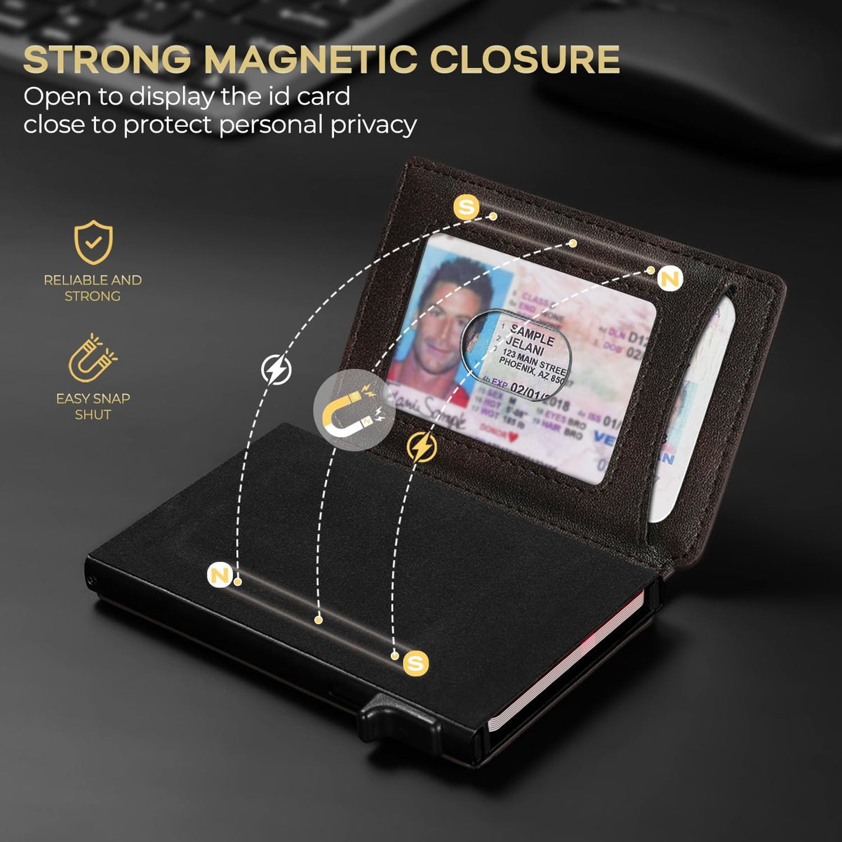 Slim Card Wallet for Men with ID Window – Minimalist RFID Wallet, Pop-Up Function, Ultra Thin Design, Metal Business Card Case Holds 8+ Cards, Gifts for Men, Men's Accessories