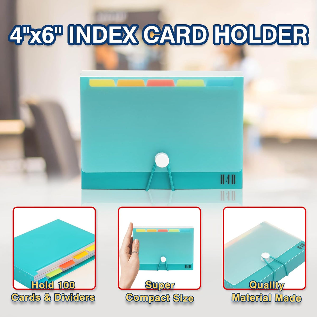 H4D 4x6 Index Card Case with 100 Heavyweight Ruled Index Cards and Dividers, Teal