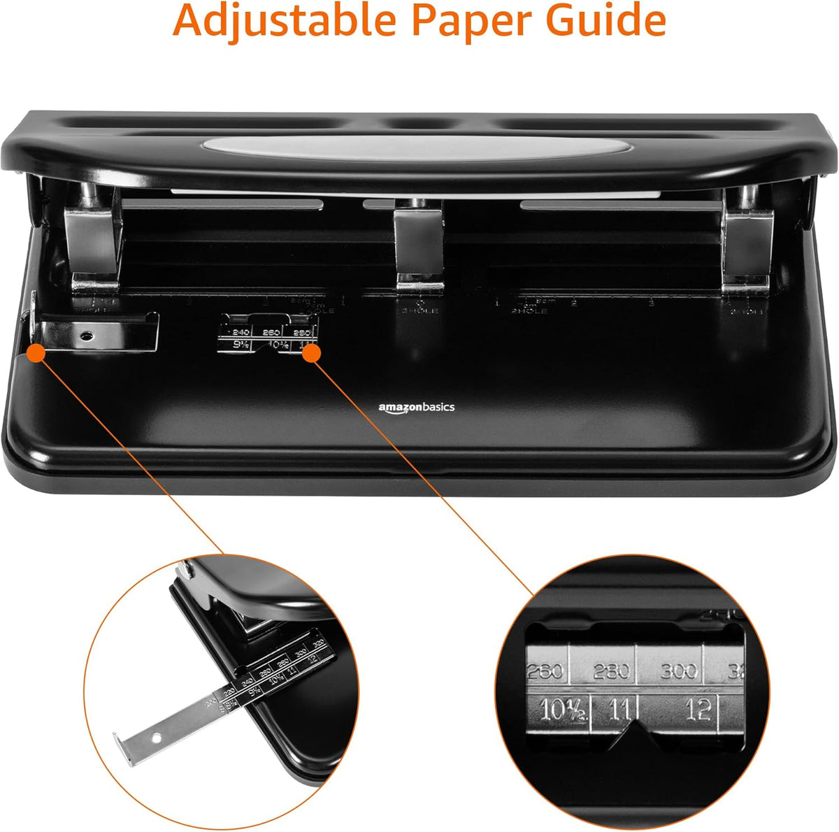 Amazon Basics 2/3 Hole Punch, Semi-Adjustable, 30 Sheet Capacity, Black