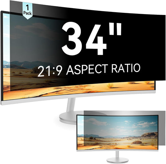 34 Inch Curved Computer Privacy Screen Filter for 21:9 Aspect Ratio Widescreen Monitor - Anti Glare Blue Light Filter, Removable Computer Monitor Privacy Shield, Anti-Scratch Screen Protector