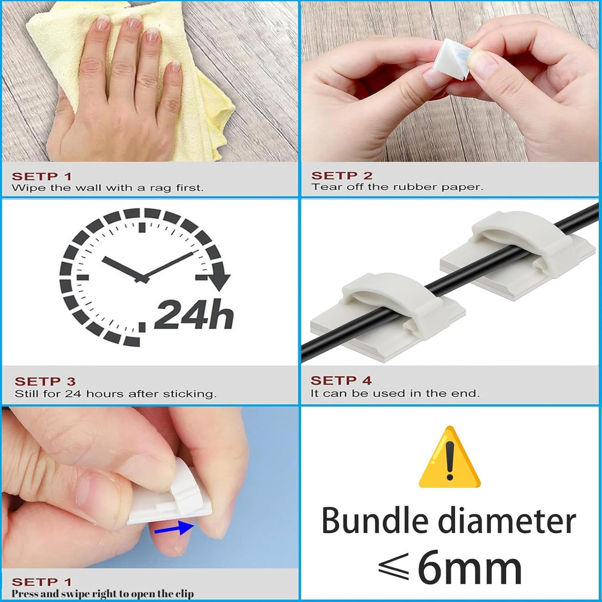 Adhesive Cable Holder Management Wire Clips 50 Pcs White，Suitable for Cables with a Diameter of ≤ 6mm in Cars, Houses, and Offices