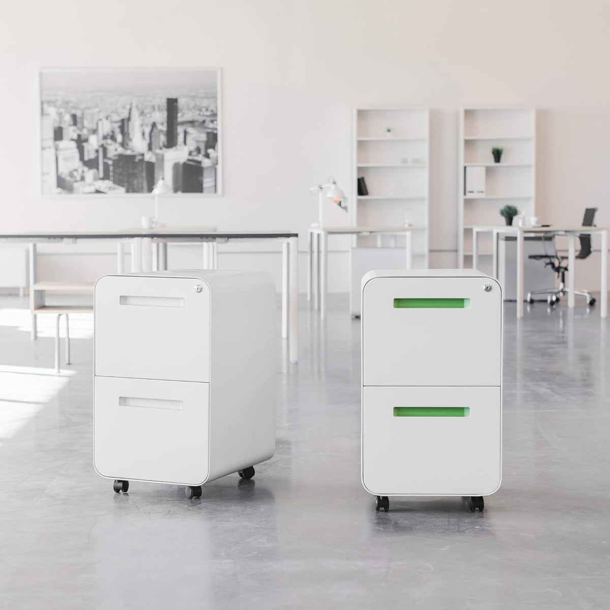 Laura Davidson Furniture Stockpile 2 Drawer Mobile File Cabinet with Lock - Under Desk Metal Filing Cabinet, Legal/Letter File Folders, Wheels and Stationary Feet, Pre-Assembled, Sage Green
