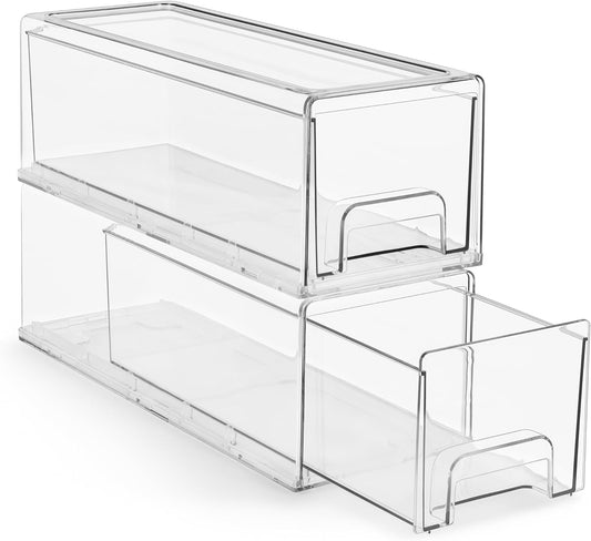 Sorbus Small Clear Stackable Storage Drawers – 2-Pack Plastic Organizer Bins with Handles – Stackable Pull-Out Storage Drawers for Closet, Pantry, Office, Bathroom, Craft, and Toy Organization