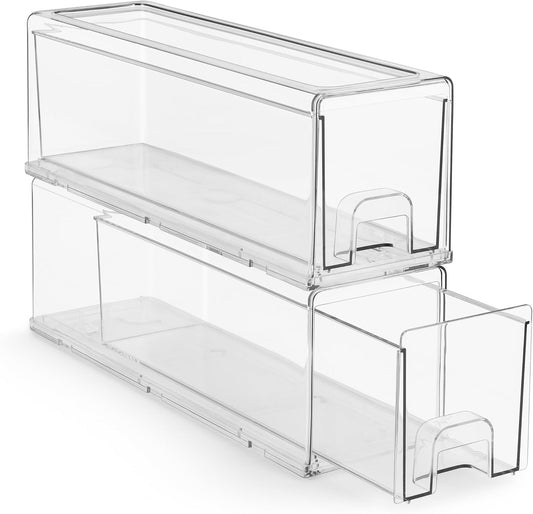 Sorbus Small Clear Stackable Storage Drawers – 2-Pack Plastic Organizer Bins with Handles – Stackable Pull-Out Storage Drawers for Closet, Pantry, Office, Bathroom, Craft, and Toy Organization