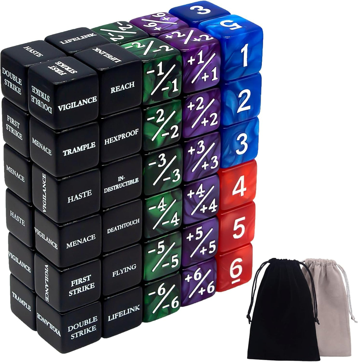 60 Pieces MTG Dice Abilities Keywords Counters Set - Counters Bulk Creature Stats Buff Tokens Magic The Gathering with 2 Dice Bags for MTG,TCG,Card Games Accessories