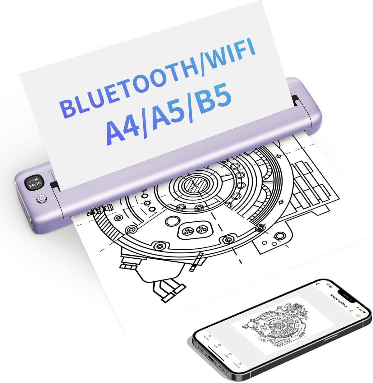 Rongta Portable Printers Wireless for Travel, WiFi & Bluetooth Mobile Printer, Thermal Inkless Printer for School/Office/Home Use, Compatible with Android,iOS & Laptop (Purple)