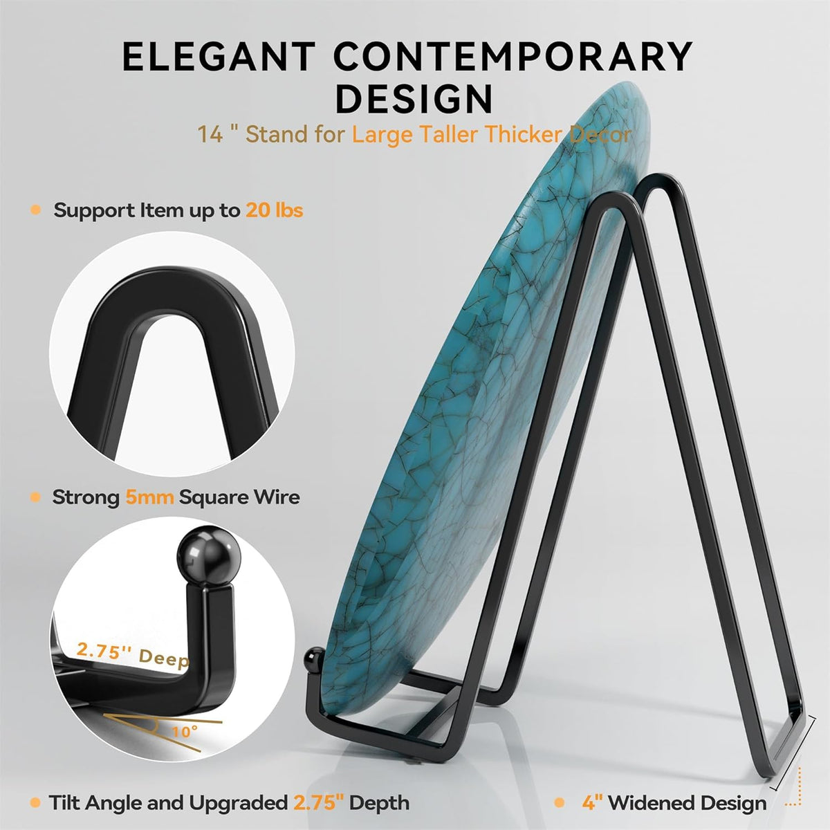 14 Inch Heavy Duty Plate Stand (2 Pack) – Metal Display Easel for Large Plates, Platters, Picture Frames, Plaques, Signs and Posters