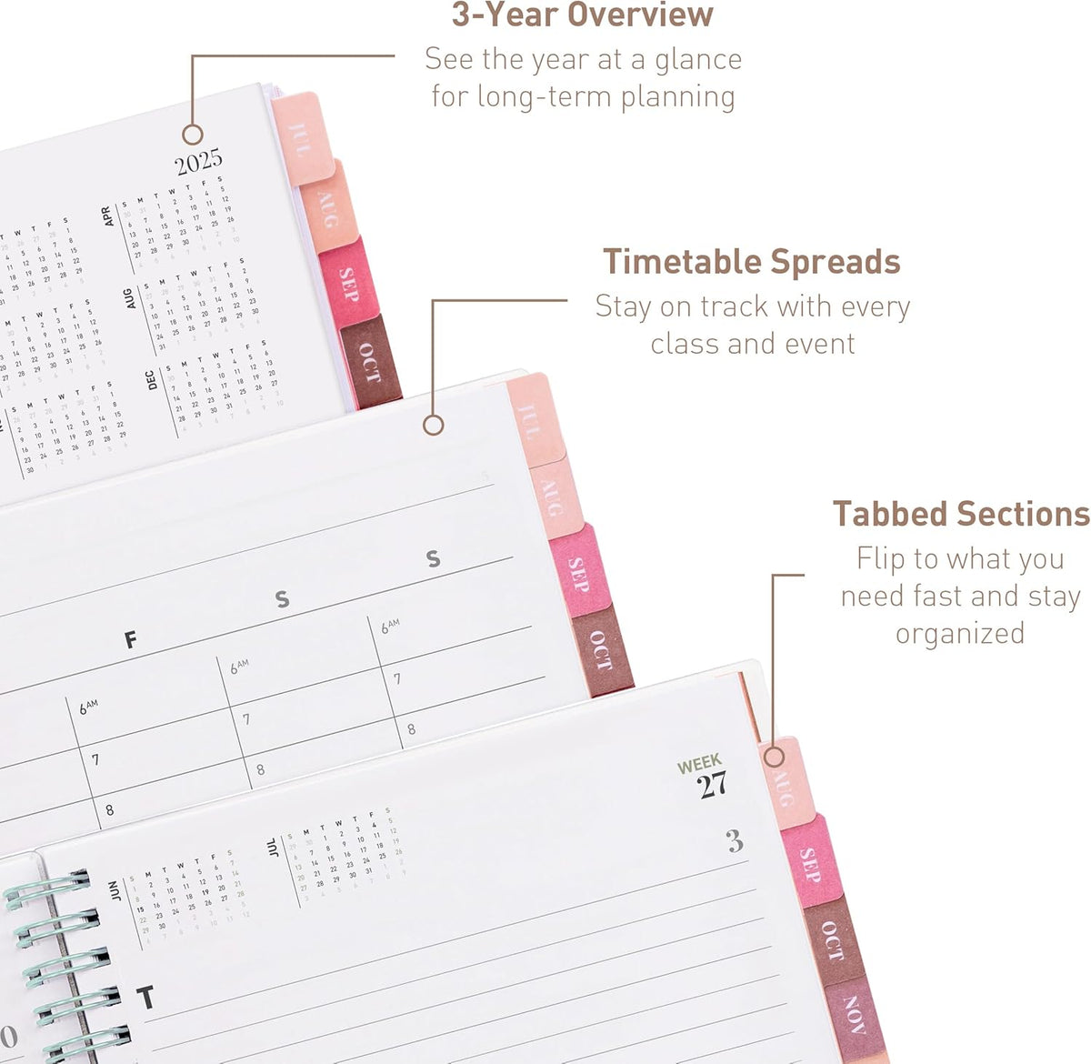 Rileys Academic Planner 2025-2026, Daily, Weekly & Monthly Planner, July 2025 - June 2026, Student Notes Pages, Twin-Wire Binding, Weekly Agenda for School & Work (8 x 6-Inches, Green, Deco)