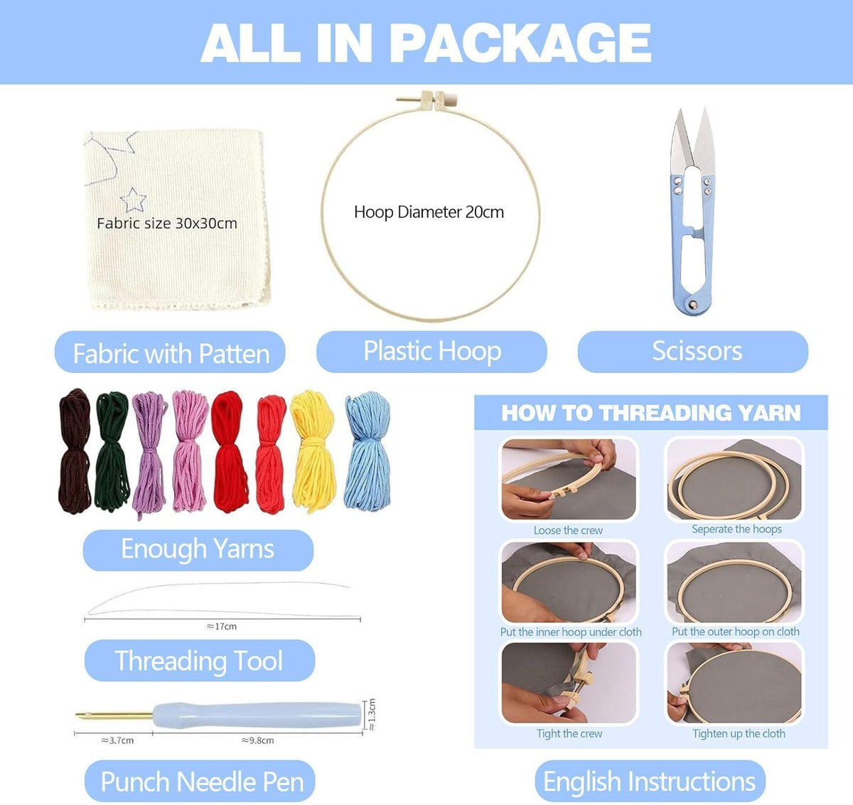Punch Needle Kits Adults Beginner, Cute Cartoon Highland Cow with Daisy Flower for Beginners, Punch Needle Starter Craft Set with 20cm Hoop, Perfect for Festival Gift and Decoration (Horse)