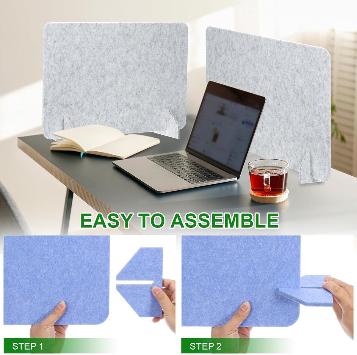 PATIKIL Desk Divider, 2 Set 24 x 16 Inch Acoustic Freestanding Desk Divider Desk Privacy Panel with 4 Pcs Support Feet for Library Office Workstation, White