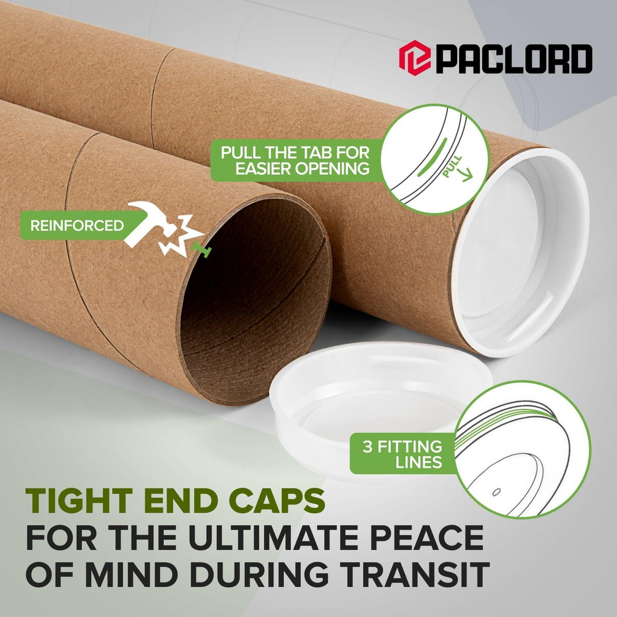 2" x 24" Reinforced Kraft Paper Mailing Tubes, Pack of 2 Tubes with 2 Caps Each – USPS Approved Poster Tube – Made in USA Cardboard Tube for Shipping and Storing Posters, Prints, Artwork, or Documents