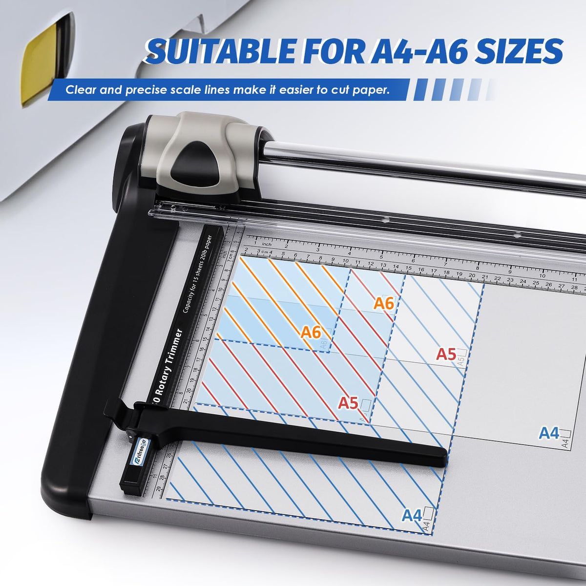 Rotary Paper Trimmer, 15 Sheets Heavy Duty Paper Trimmer, 360mm(14.17") Cutting Length, Commercial Grade Rotary Paper Cutter for Home/Office/School, Black & Silver