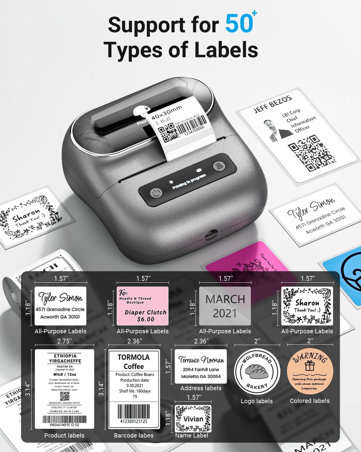 Phomemo M220 Label Maker, Bluetooth Barcode Label Printer, Thermal Sticker Maker Machine for Barcode, Address, Tag Labeling, Compatible with Phone & Laptop