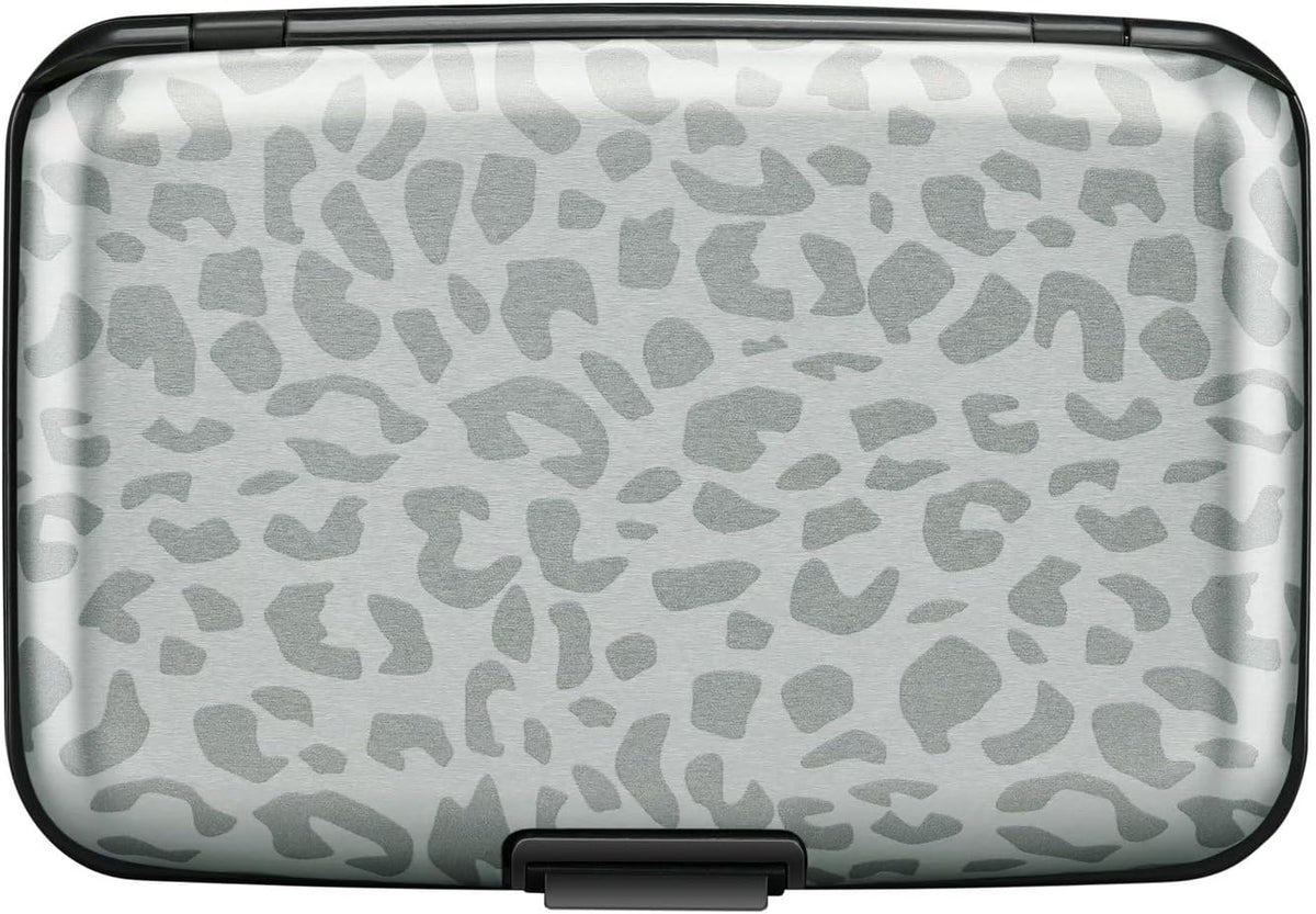 ELFISH Mini RFID Aluminum Wallet Credit Cards Holder Business Card Case Metal ID Case for Men Women(Grey Leopard Print)