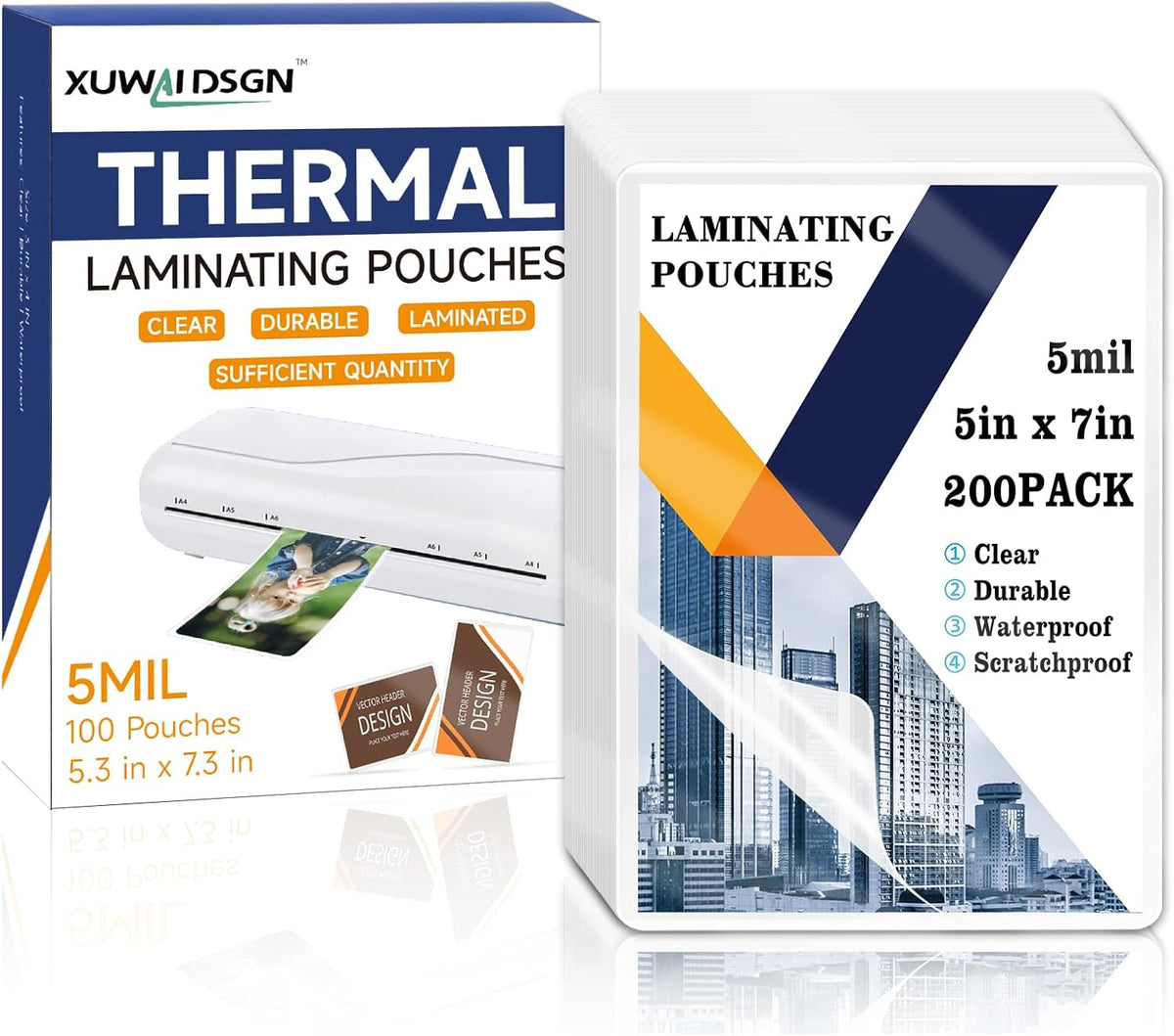 200 Pack 5mil 5“x7" Thermal Laminating Pouches Badge Laminate Pouches Clear Laminated Luggage Tags Printable Laminator Pouches for Business Permits Cards (200, 5.3"x7.3"-5mil)
