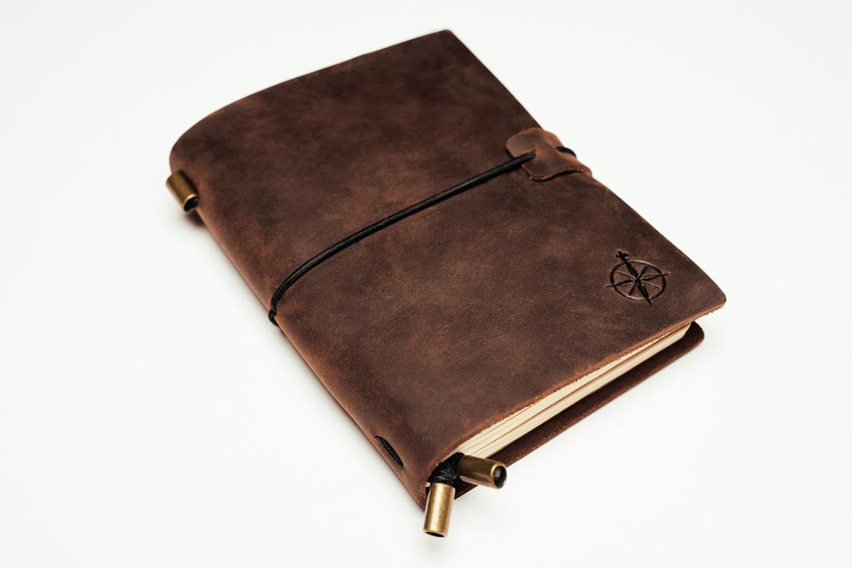 WANDERINGS Pocket Notebook - 4" x 5.1" / 10cm x 13cm - Small, Passport Size Refillable Travelers Notebook - A Beautifully Handcrafted, Rugged and Leather Pocket Journal. Includes 80 GSM Blank Inserts